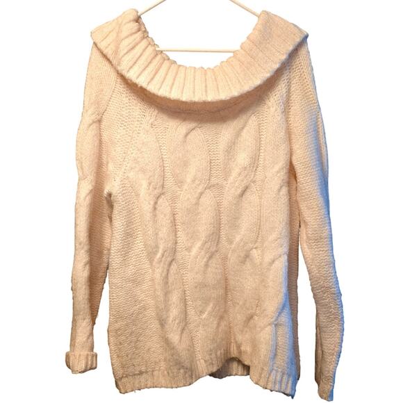 Soft surroundings Giulia white off shoulder cable knit sweater size large - Picture 1 of 5